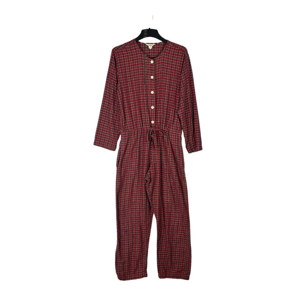 J Crew Flannel One Piece Pajamas Red Plaid Union Suit Mens L